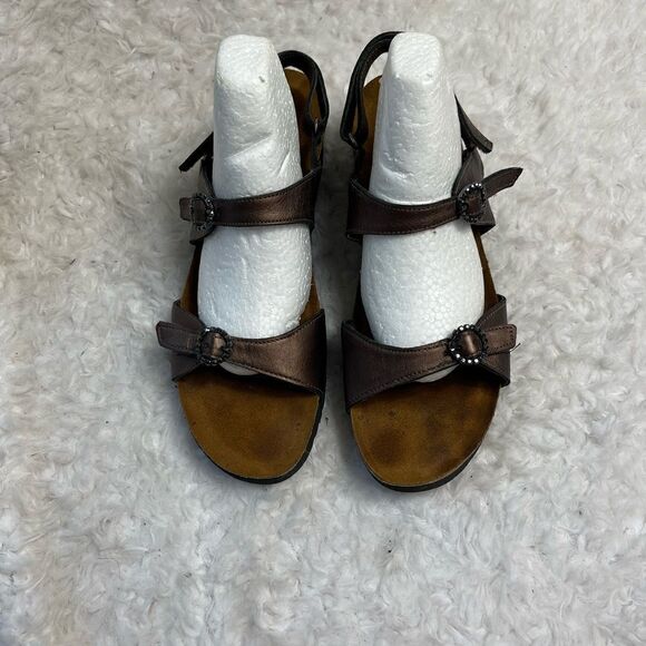 Naot leather metallic brown straps slings back wedge sandals size 10 - Picture 2 of 10